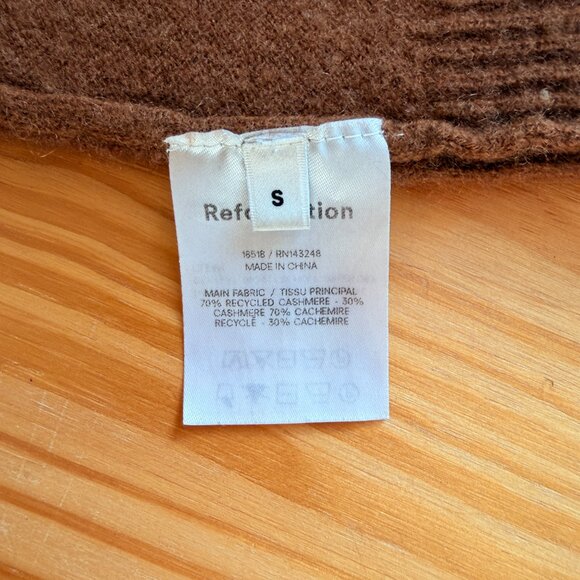 REFORMATION Recycled Cashmere Crewneck Sweater in Cinnamon Brown - Sz S - Picture 6 of 8